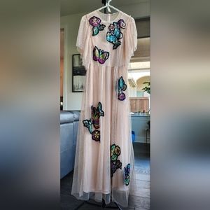 Red Valentino Appliqued Point D'Esprit Midi Dress